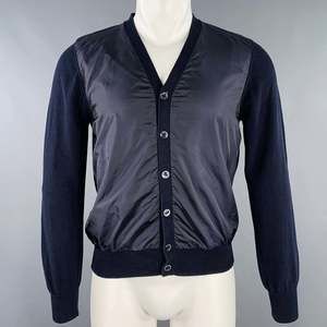 MONCLER Navy Mixed Fabrics Cotton V-Neck Cardigan